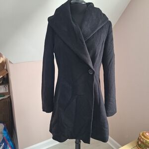 Trina Turk Black Lambswool Cashmere Ali Wrap Coat 6 Shawl Collar MSRP $545